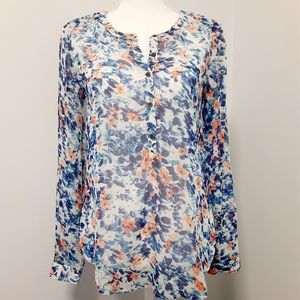 Lucky Brand Blouse Top Blue Floral Extra Smal